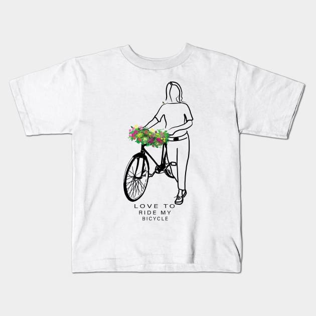 Love To Ride My Bicycle Kids T-Shirt by GeriJudd
